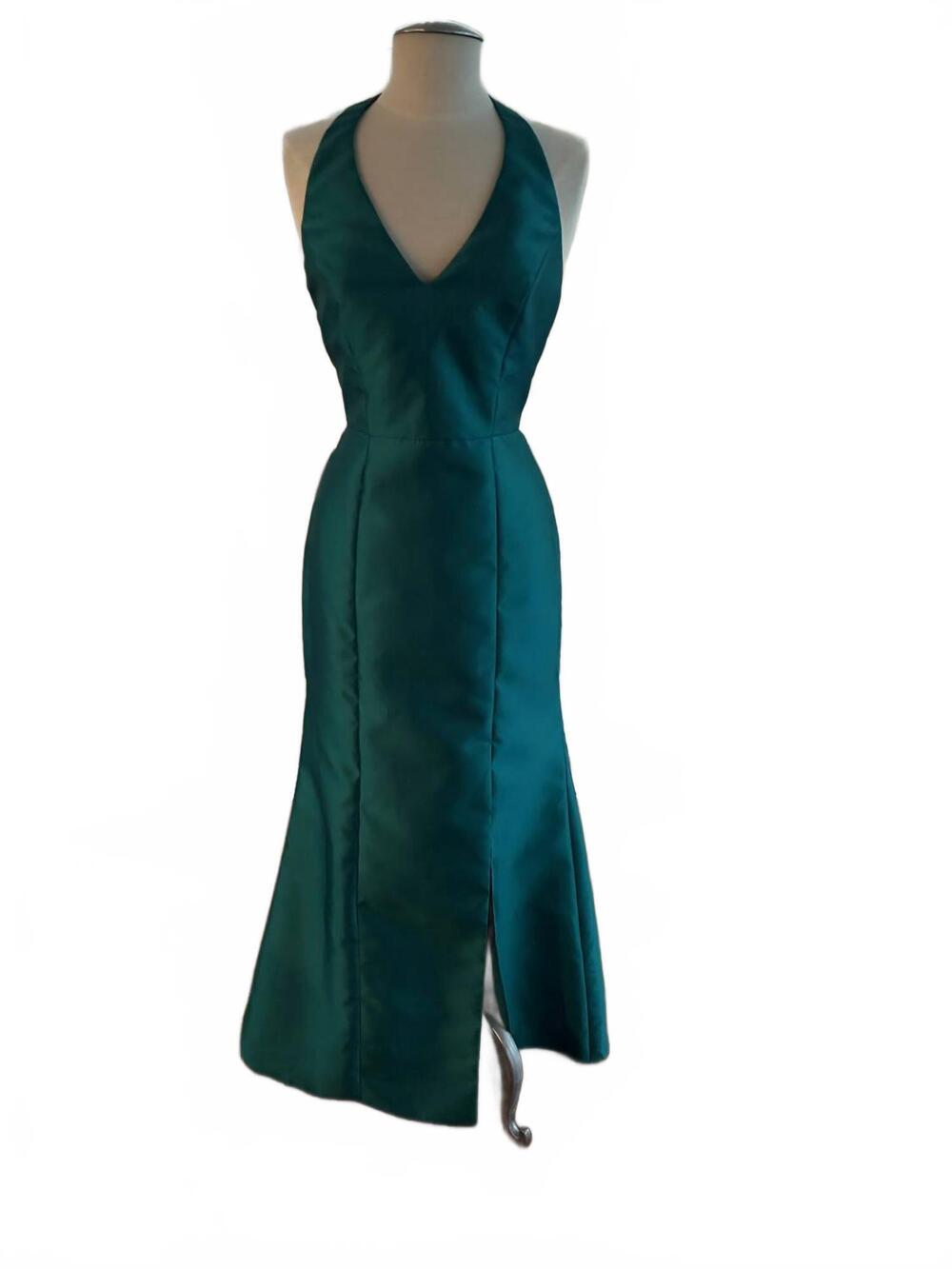 NEW DESSY women's satin twill halter gown in jade